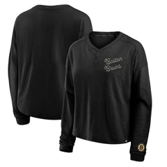 Boston Bruins Fanatics Women's Oversized All Out Effort Long Sleeve Henley T-Shirt - Black - NHL