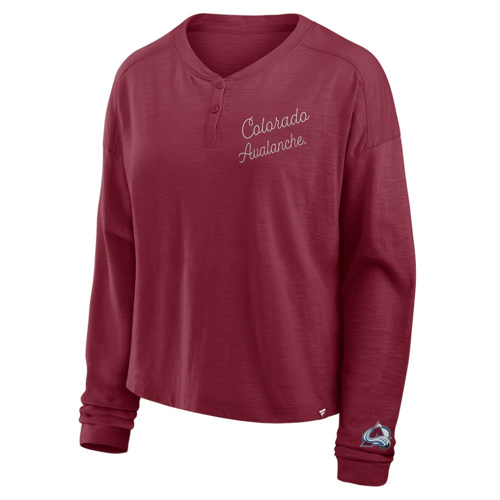 Colorado Avalanche Fanatics Women's Oversized All Out Effort Long Sleeve Henley T-Shirt - Burgundy - NHL