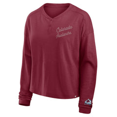 Colorado Avalanche Fanatics Women's Oversized All Out Effort Long Sleeve Henley T-Shirt - Burgundy - NHL