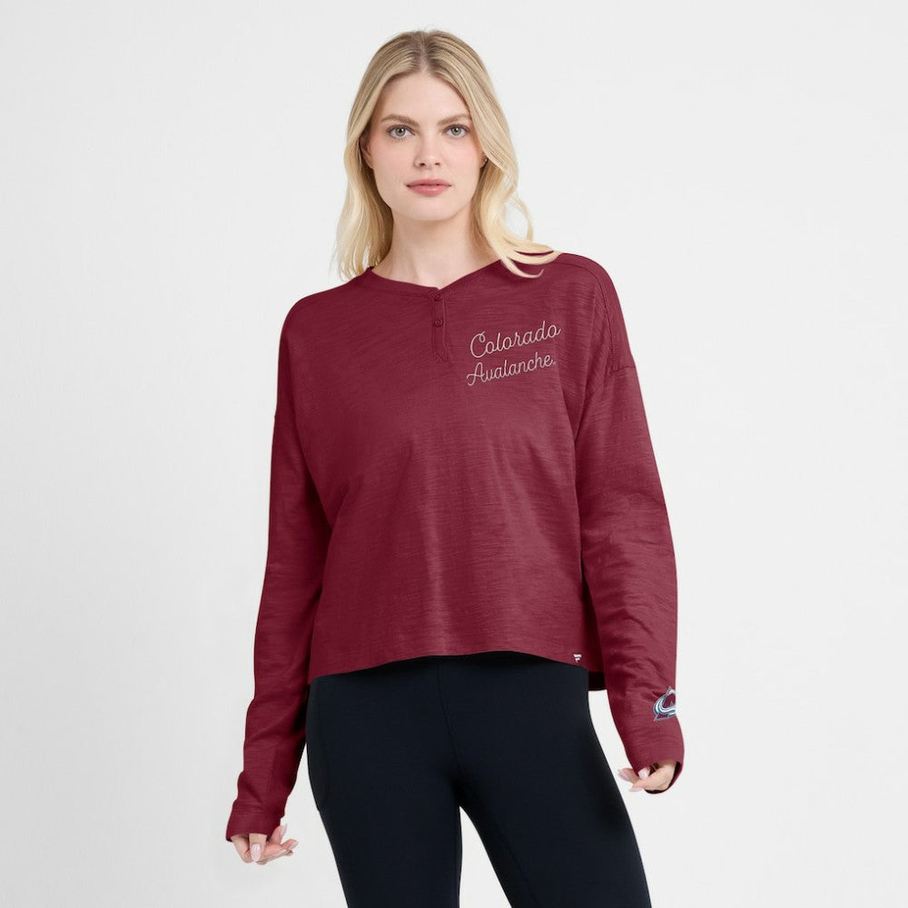 Colorado Avalanche Fanatics Women's Oversized All Out Effort Long Sleeve Henley T-Shirt - Burgundy - NHL
