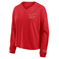 New Jersey Devils Fanatics Women's Oversized All Out Effort Long Sleeve Henley T-Shirt - Red - NHL