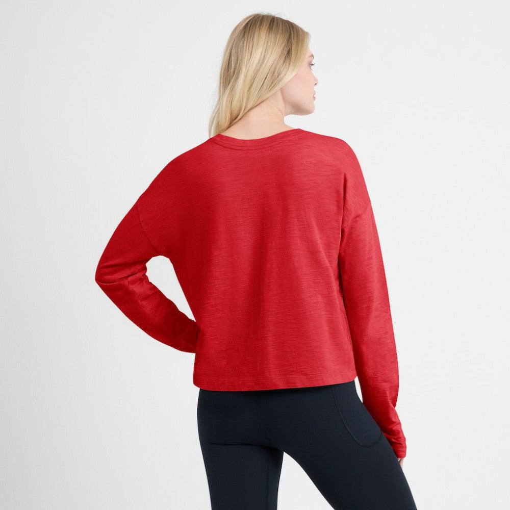 New Jersey Devils Fanatics Women's Oversized All Out Effort Long Sleeve Henley T-Shirt - Red - NHL