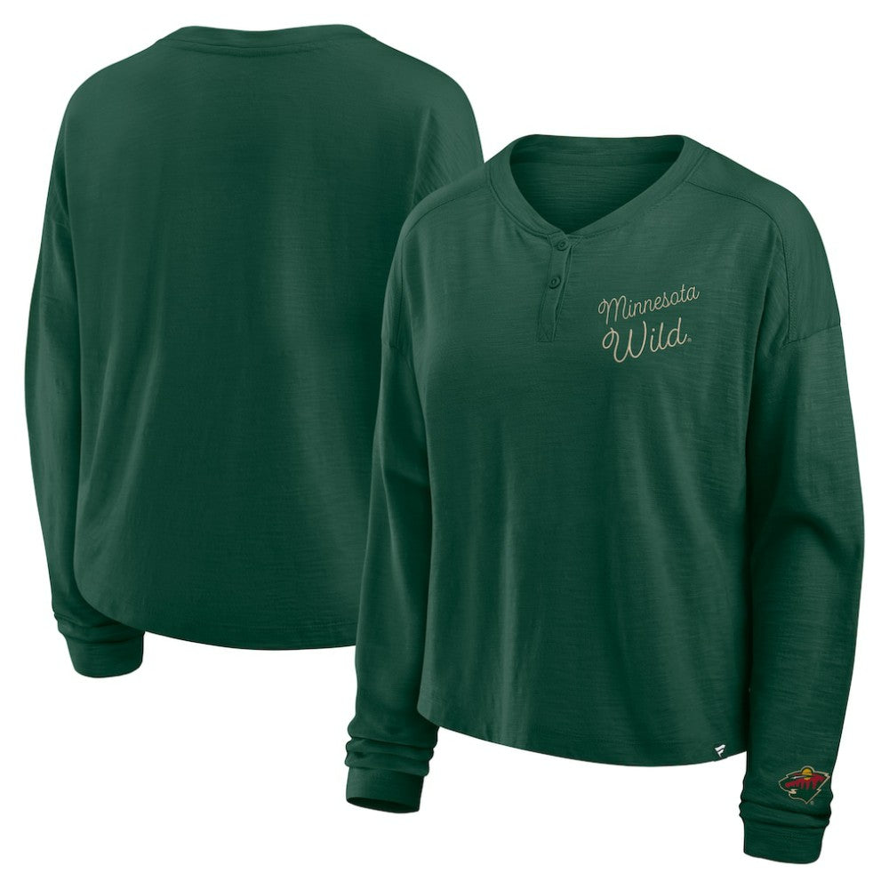 Minnesota Wild Fanatics Women's Oversized All Out Effort Long Sleeve Henley T-Shirt - Green - NHL