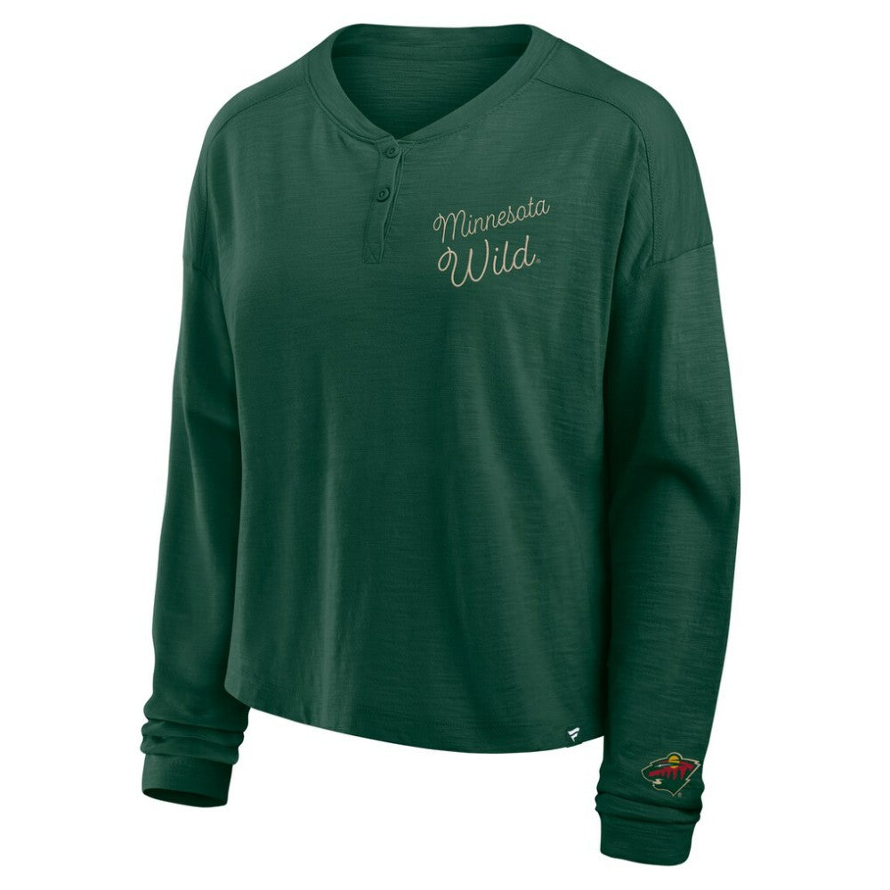 Minnesota Wild Fanatics Women's Oversized All Out Effort Long Sleeve Henley T-Shirt - Green - NHL
