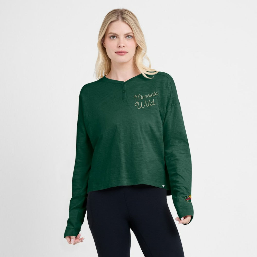 Minnesota Wild Fanatics Women's Oversized All Out Effort Long Sleeve Henley T-Shirt - Green - NHL