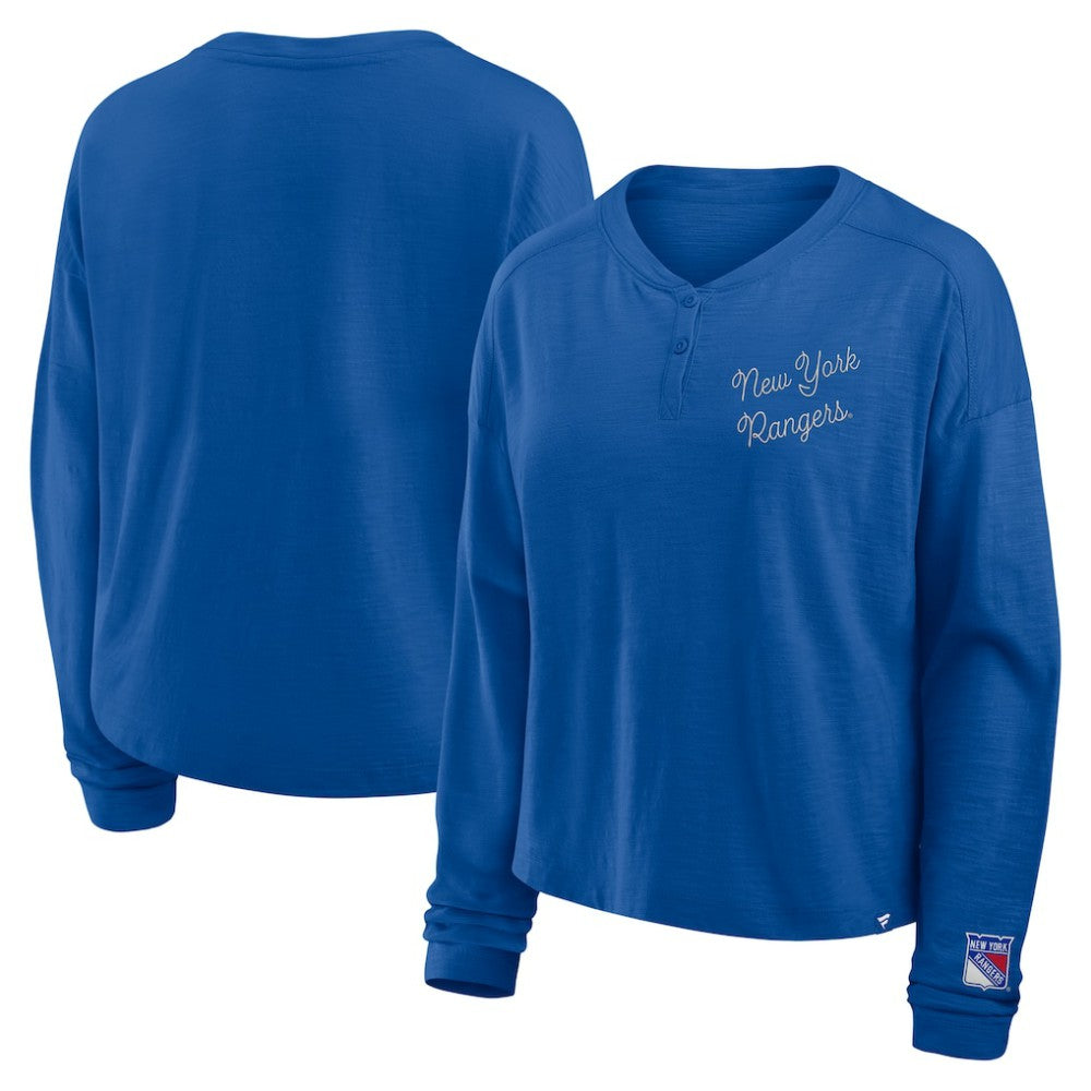 New York Rangers Fanatics Women's Oversized All Out Effort Long Sleeve Henley T-Shirt - Blue - NHL