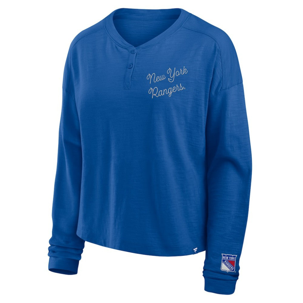 New York Rangers Fanatics Women's Oversized All Out Effort Long Sleeve Henley T-Shirt - Blue - NHL