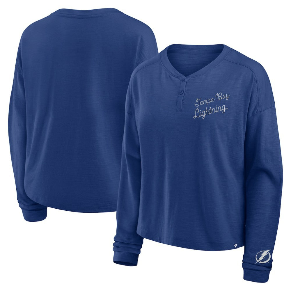 Tampa Bay Lightning Fanatics Women's Oversized All Out Effort Long Sleeve Henley T-Shirt - Blue - NHL