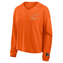 Philadelphia Flyers Fanatics Women's Oversized All Out Effort Long Sleeve Henley T-Shirt - Orange - NHL