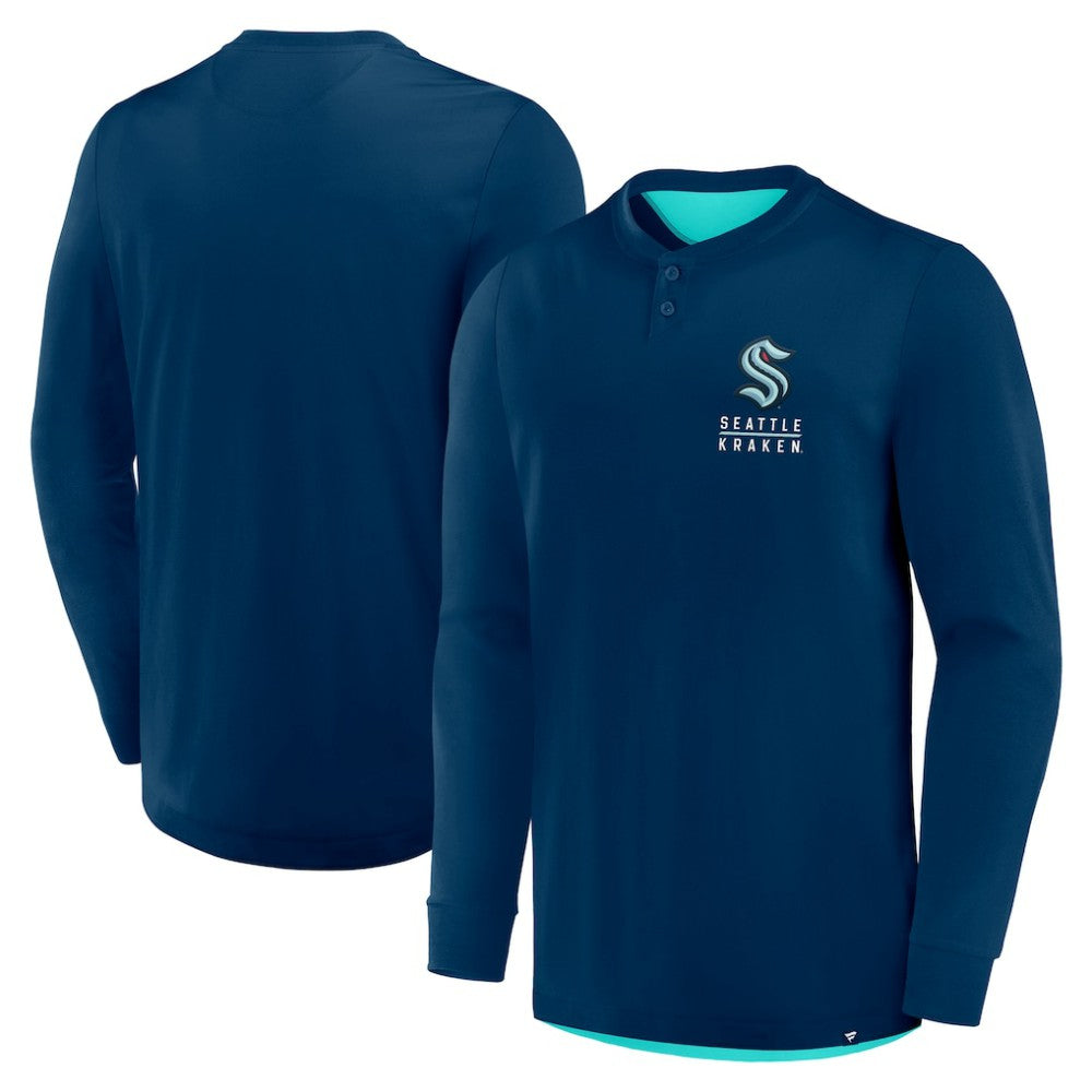 Seattle Kraken Fanatics Adrenaline Push Long Sleeve Henley Shirt - Deep Sea Blue - NHL