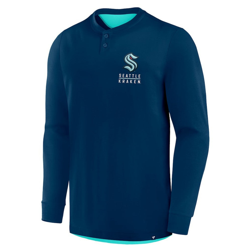 Seattle Kraken Fanatics Adrenaline Push Long Sleeve Henley Shirt - Deep Sea Blue - NHL