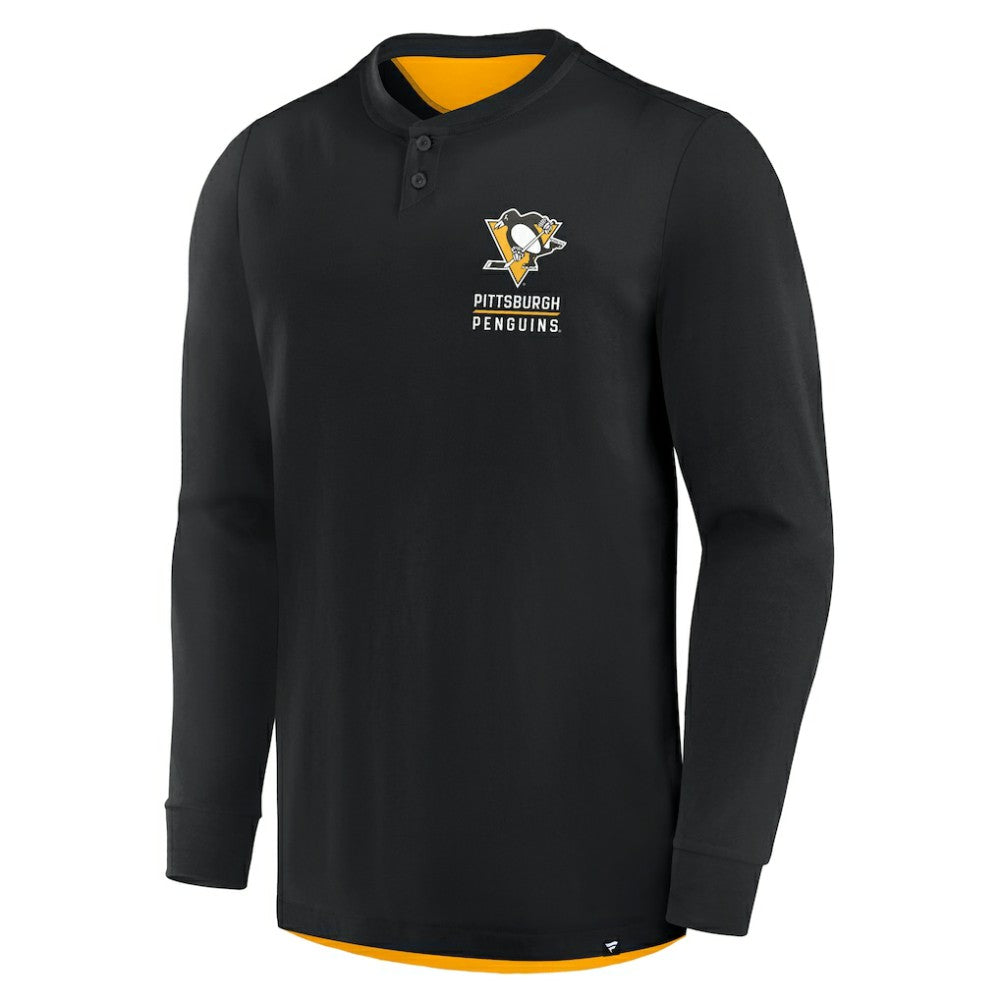 Pittsburgh Penguins Fanatics Adrenaline Push Long Sleeve Henley Shirt - Black - NHL