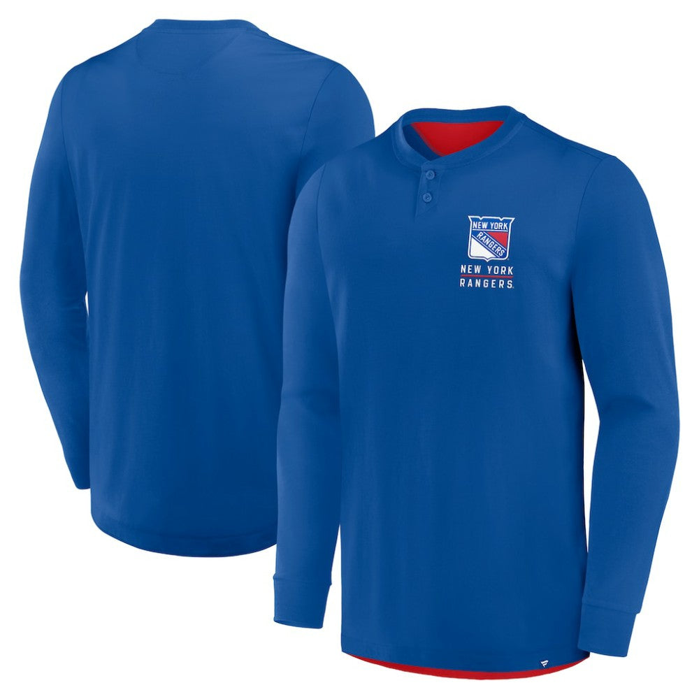 New York Rangers Fanatics Adrenaline Push Long Sleeve Henley Shirt - Blue - NHL