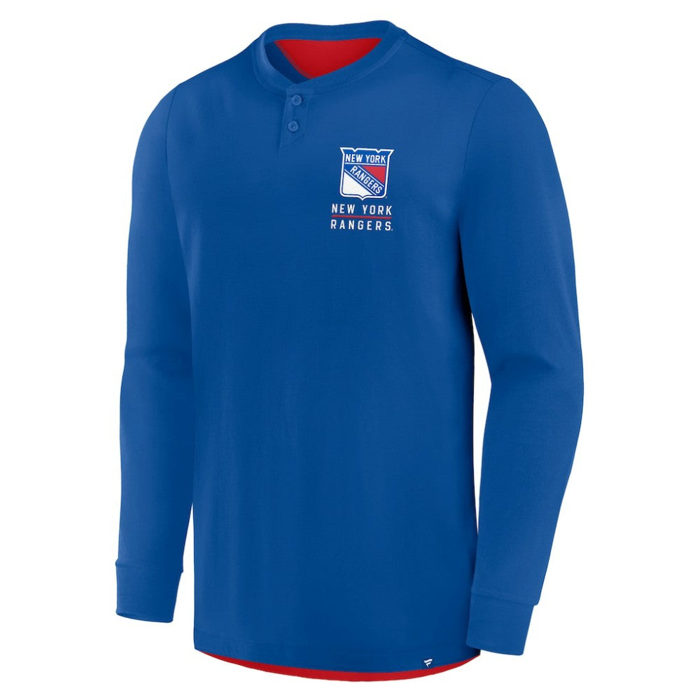 New York Rangers Fanatics Adrenaline Push Long Sleeve Henley Shirt - Blue - NHL
