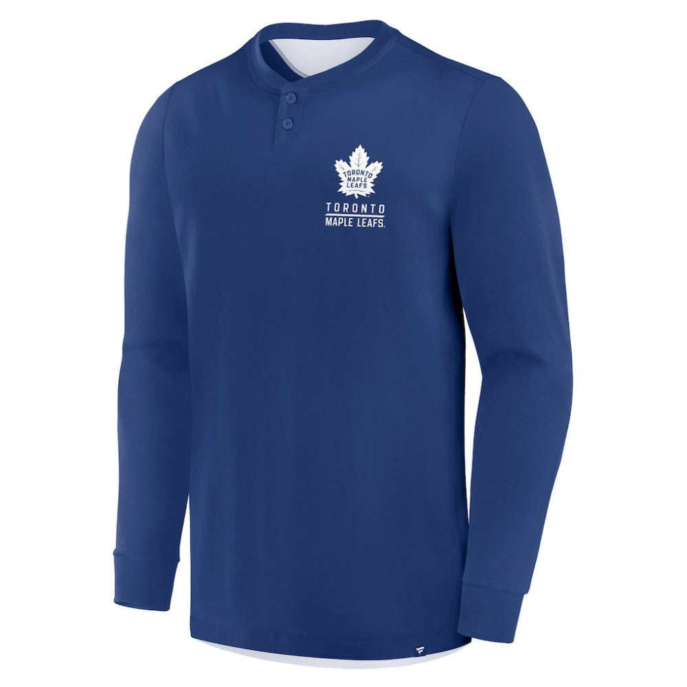 Toronto Maple Leafs Fanatics Adrenaline Push Long Sleeve Henley Shirt - Blue - NHL