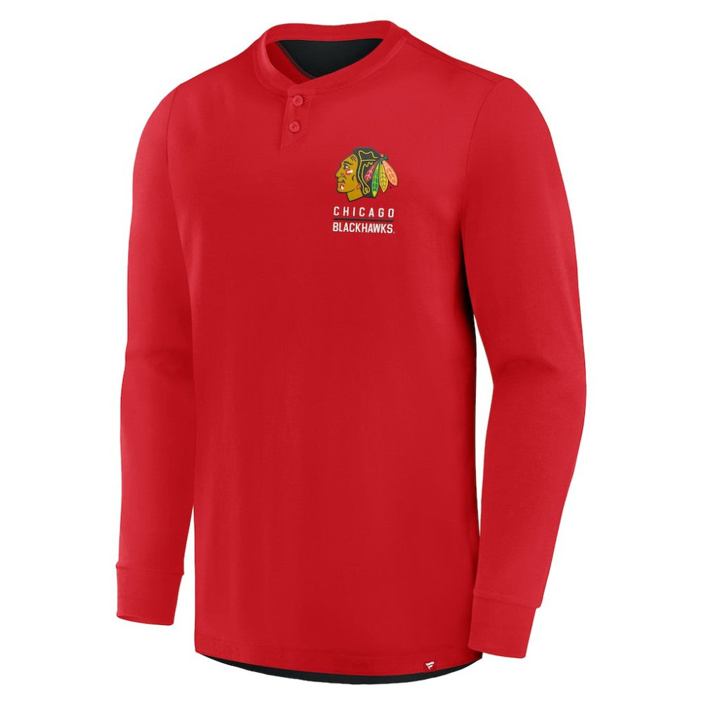 Chicago Blackhawks Fanatics Adrenaline Push Long Sleeve Henley Shirt - Red - NHL
