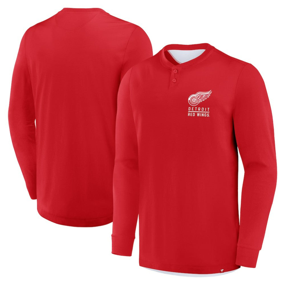 Detroit Red Wings Fanatics Adrenaline Push Long Sleeve Henley Shirt - Red - NHL