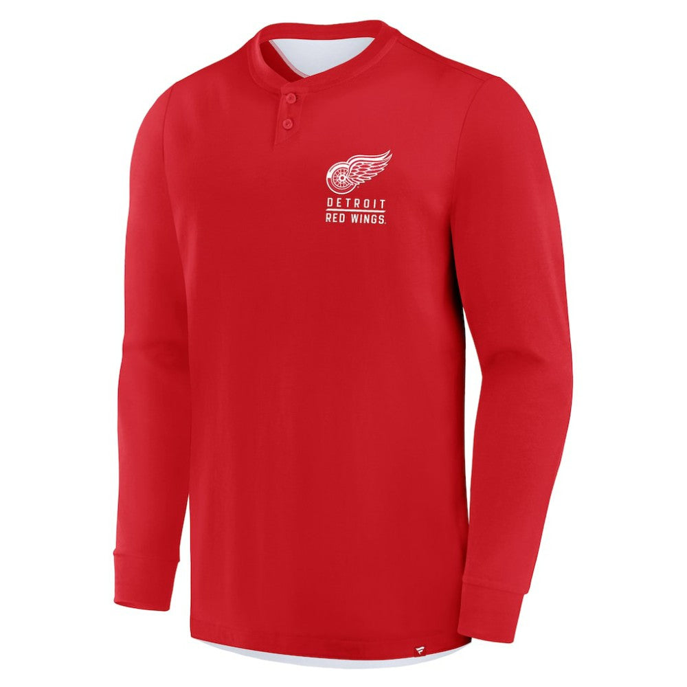 Detroit Red Wings Fanatics Adrenaline Push Long Sleeve Henley Shirt - Red - NHL
