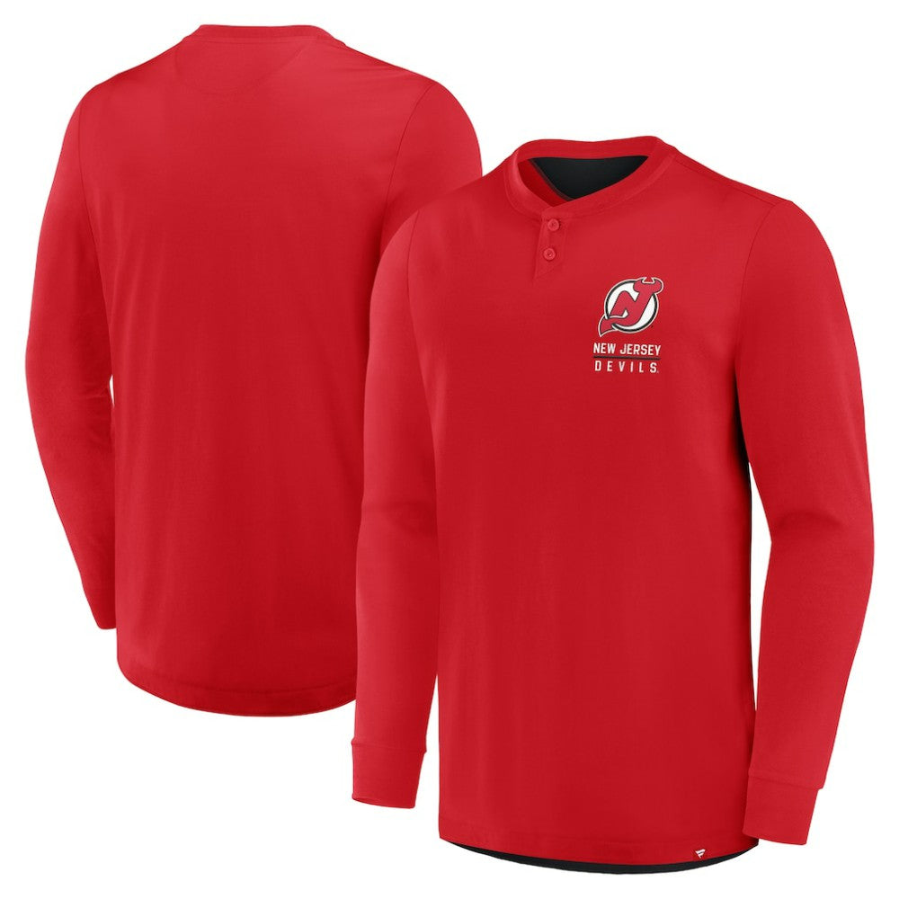New Jersey Devils Fanatics Adrenaline Push Long Sleeve Henley Shirt - Red - NHL