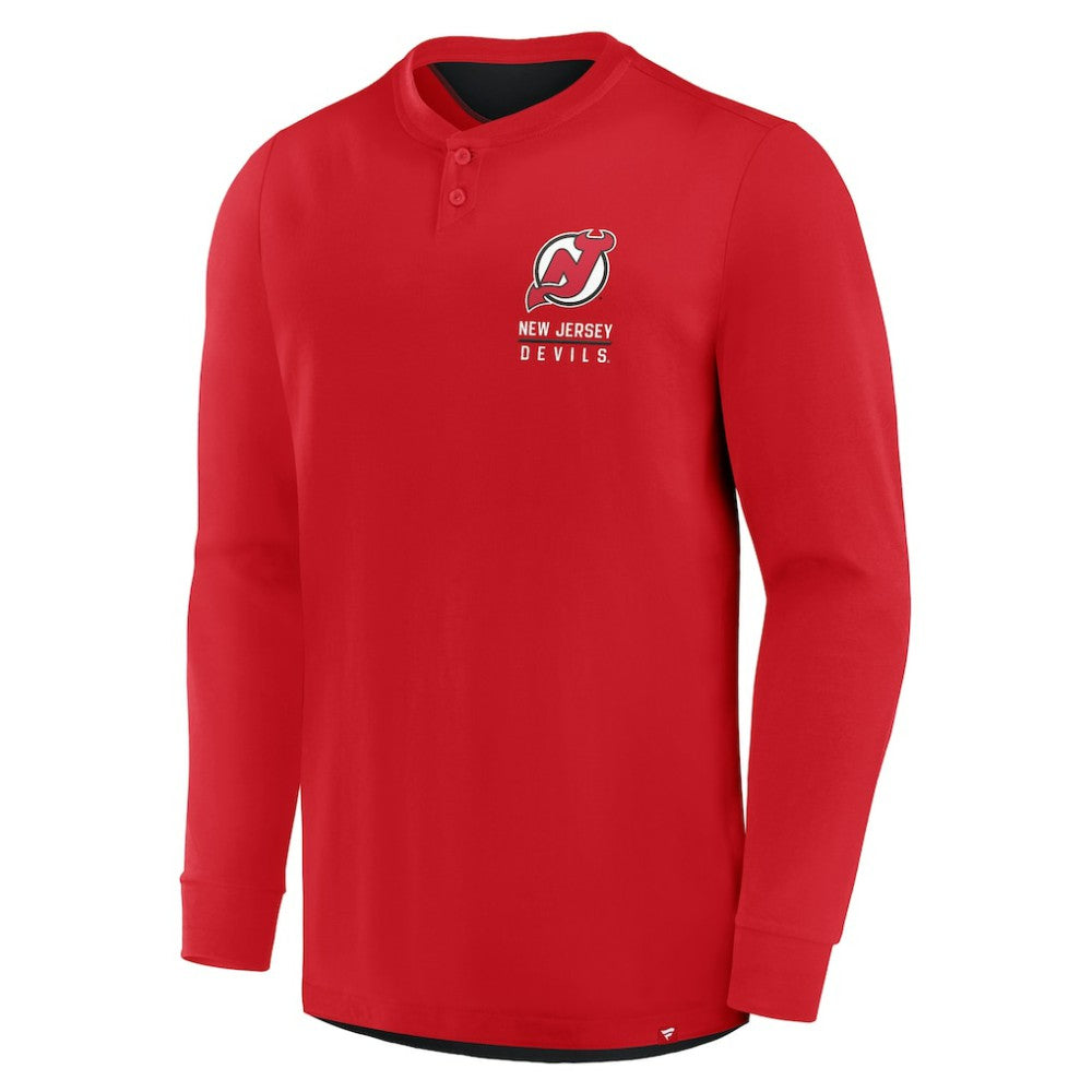 New Jersey Devils Fanatics Adrenaline Push Long Sleeve Henley Shirt - Red - NHL