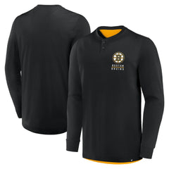 Boston Bruins Fanatics Adrenaline Push Long Sleeve Henley Shirt - Black - NHL
