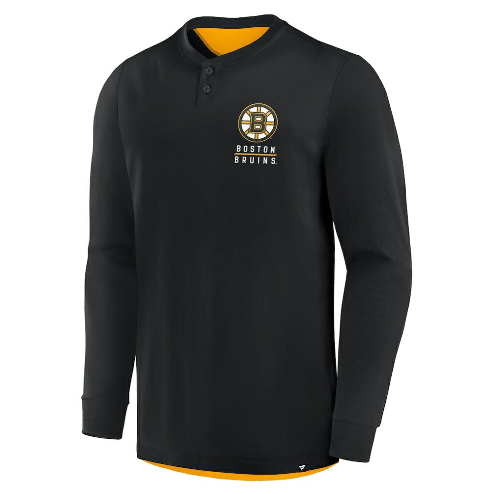 Boston Bruins Fanatics Adrenaline Push Long Sleeve Henley Shirt - Black - NHL