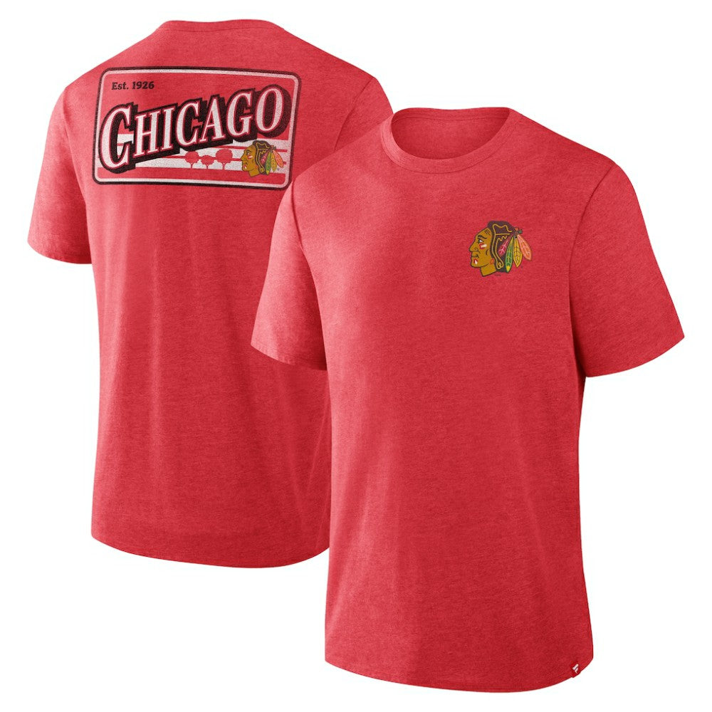 Chicago Blackhawks Fanatics Fan Lanes Tri-Blend T-Shirt - Heather Red - NHL