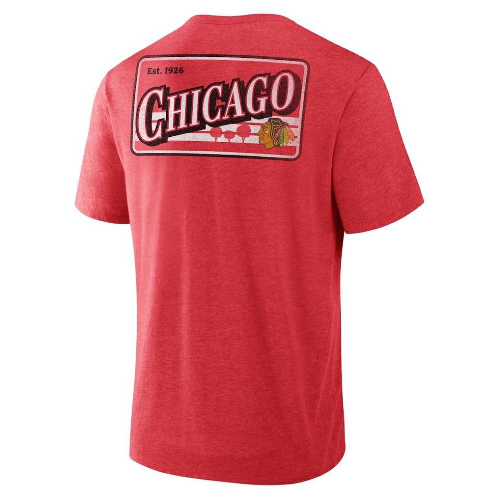 Chicago Blackhawks Fanatics Fan Lanes Tri-Blend T-Shirt - Heather Red - NHL
