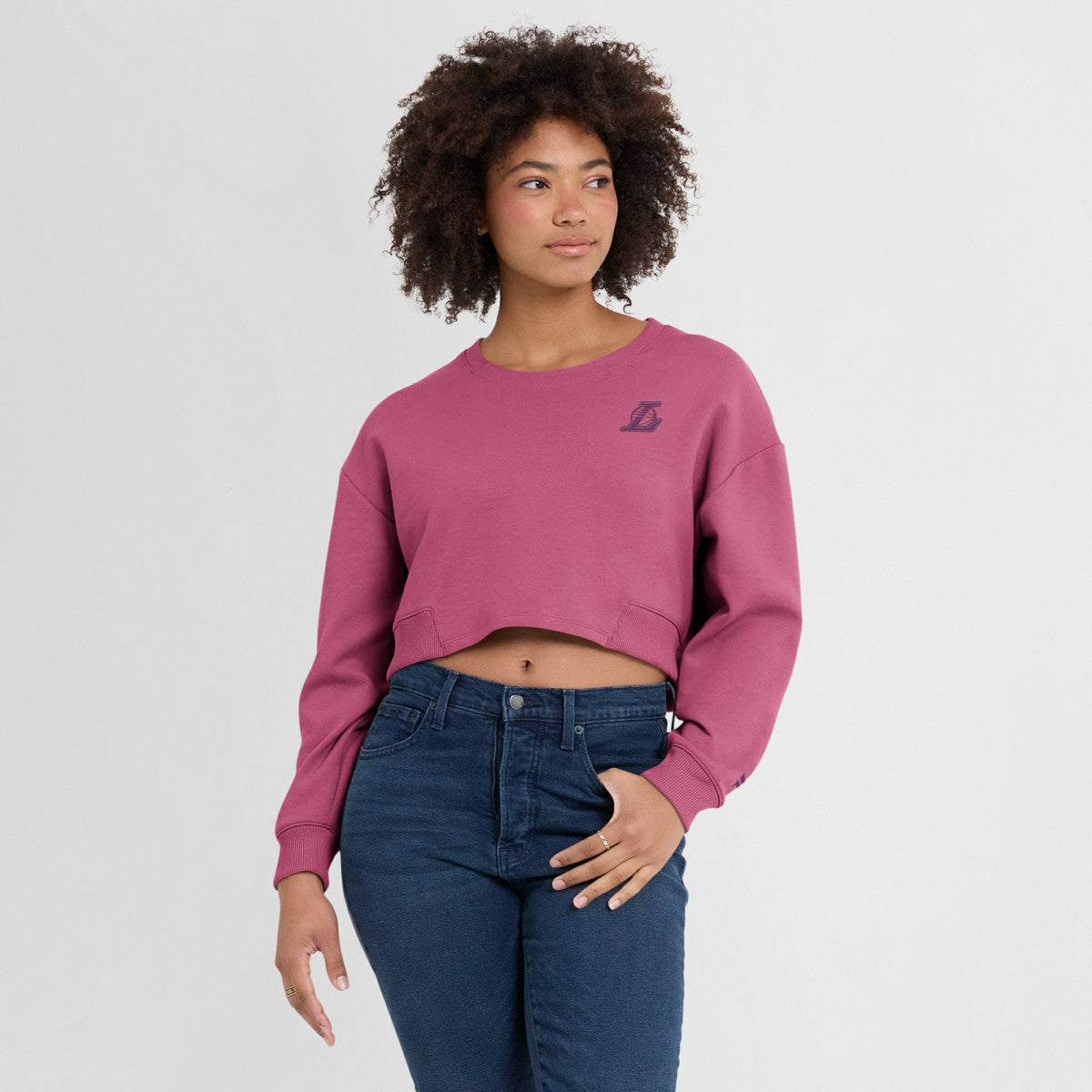 Los Angeles Lakers Women's Studio Tri-Blend Cropped Pullover Sweatshirt Pink - NBA