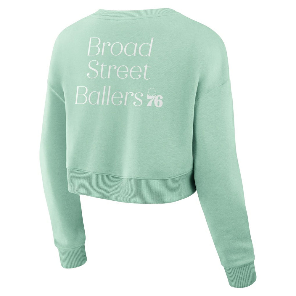 Philadelphia 76ers Women's Studio Tri-Blend Cropped Pullover Sweatshirt Mint - NBA