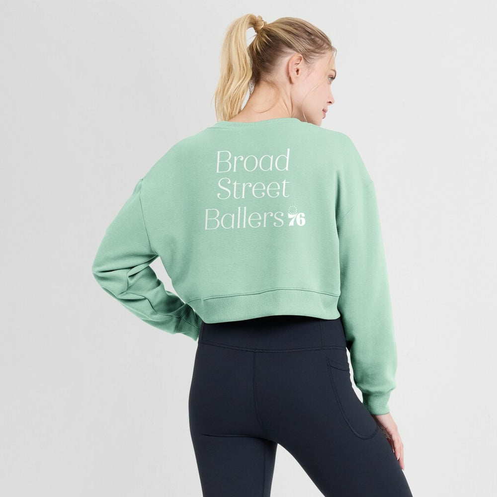 Philadelphia 76ers Women's Studio Tri-Blend Cropped Pullover Sweatshirt Mint - NBA