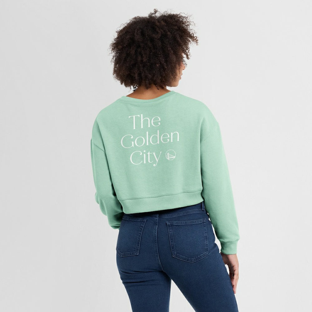 Golden State Warriors Women's Studio Tri-Blend Cropped Pullover Sweatshirt Mint - NBA