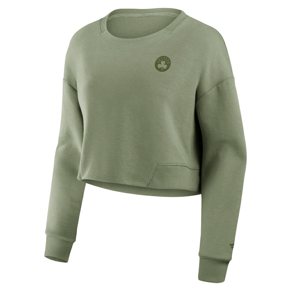 Boston Celtics Women's Studio Tri-Blend Cropped Pullover Sweatshirt Olive - NBA