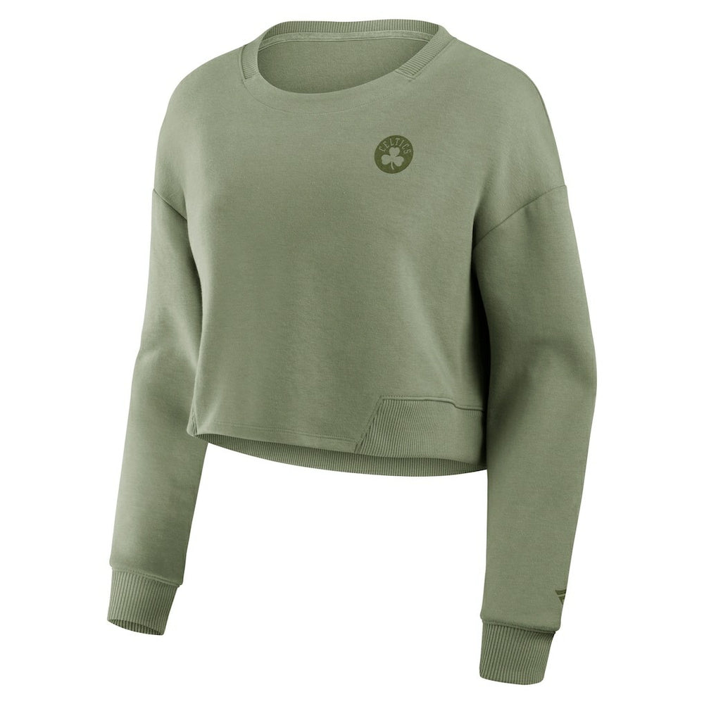 Boston Celtics Women's Studio Tri-Blend Cropped Pullover Sweatshirt Olive - NBA