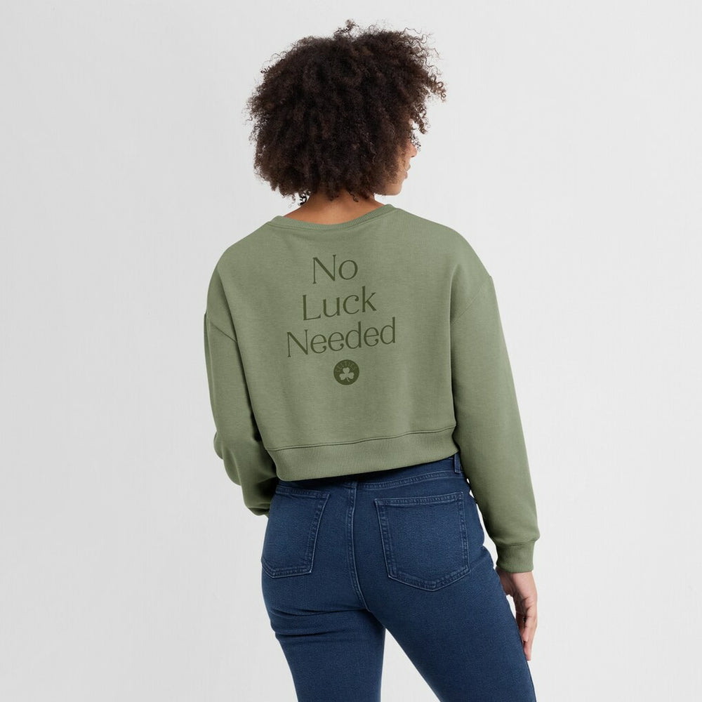 Boston Celtics Women's Studio Tri-Blend Cropped Pullover Sweatshirt Olive - NBA