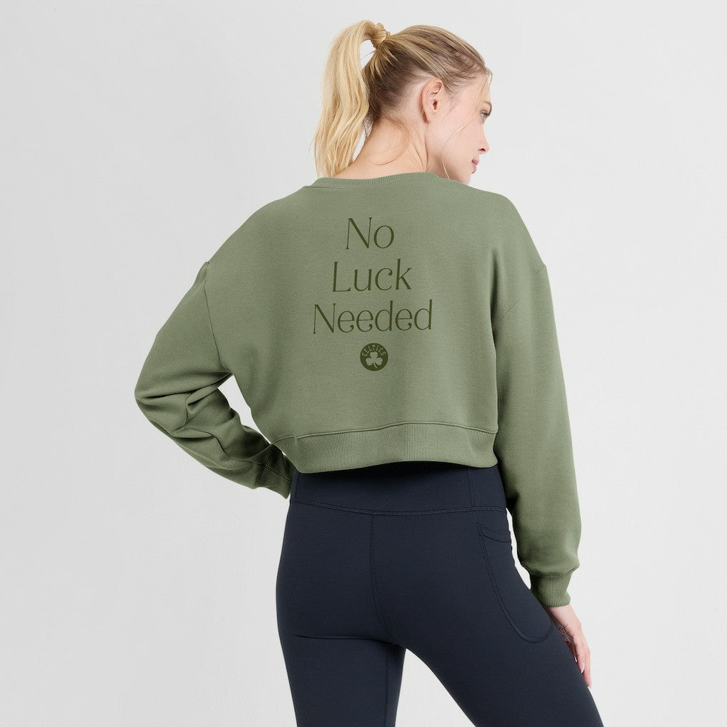 Boston Celtics Women's Studio Tri-Blend Cropped Pullover Sweatshirt Olive - NBA