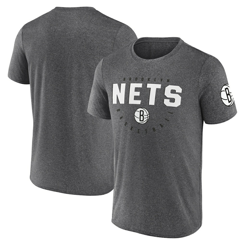 Brooklyn Nets Logo Athletic Block Practice Performance T-Shirt Heather Charcoal - NBA