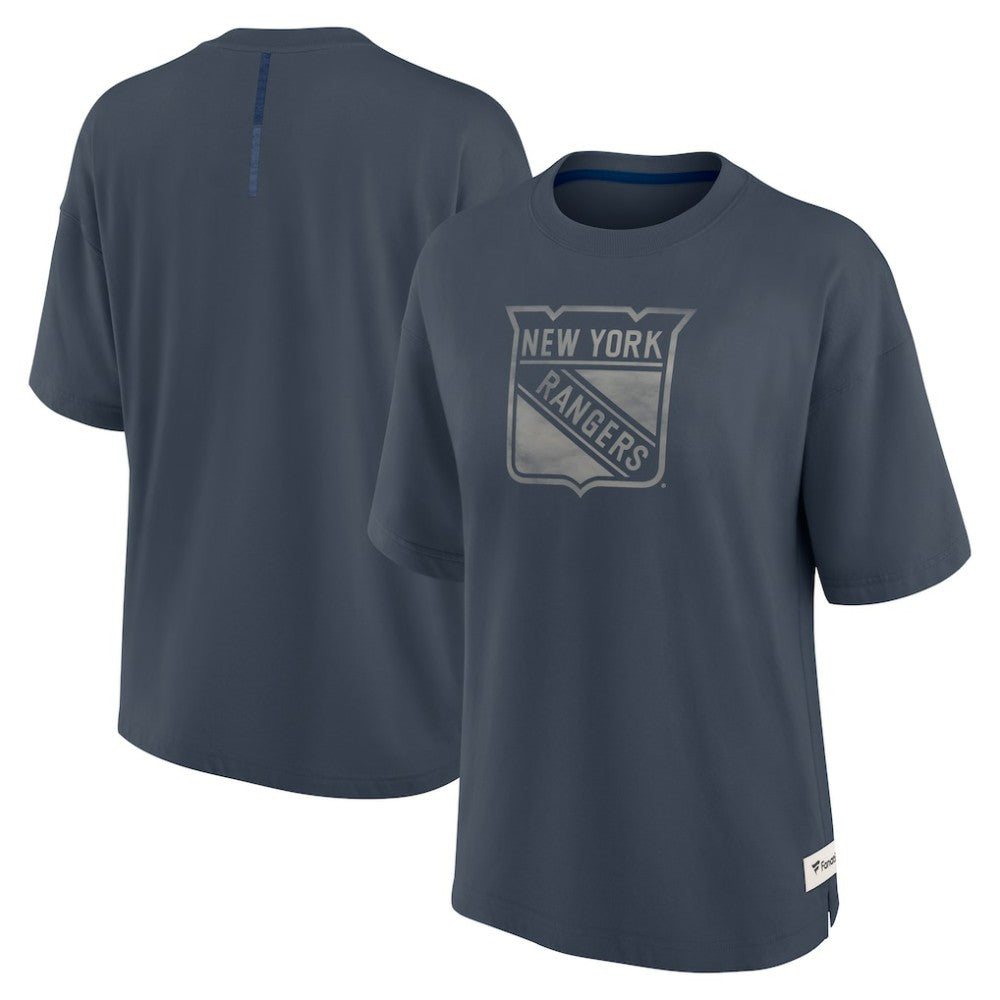 New York Rangers Fanatics Women's Oversized Elements Raw Edge Future Ground T-Shirt - Blue - NHL