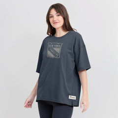 New York Rangers Fanatics Women's Oversized Elements Raw Edge Future Ground T-Shirt - Blue - NHL