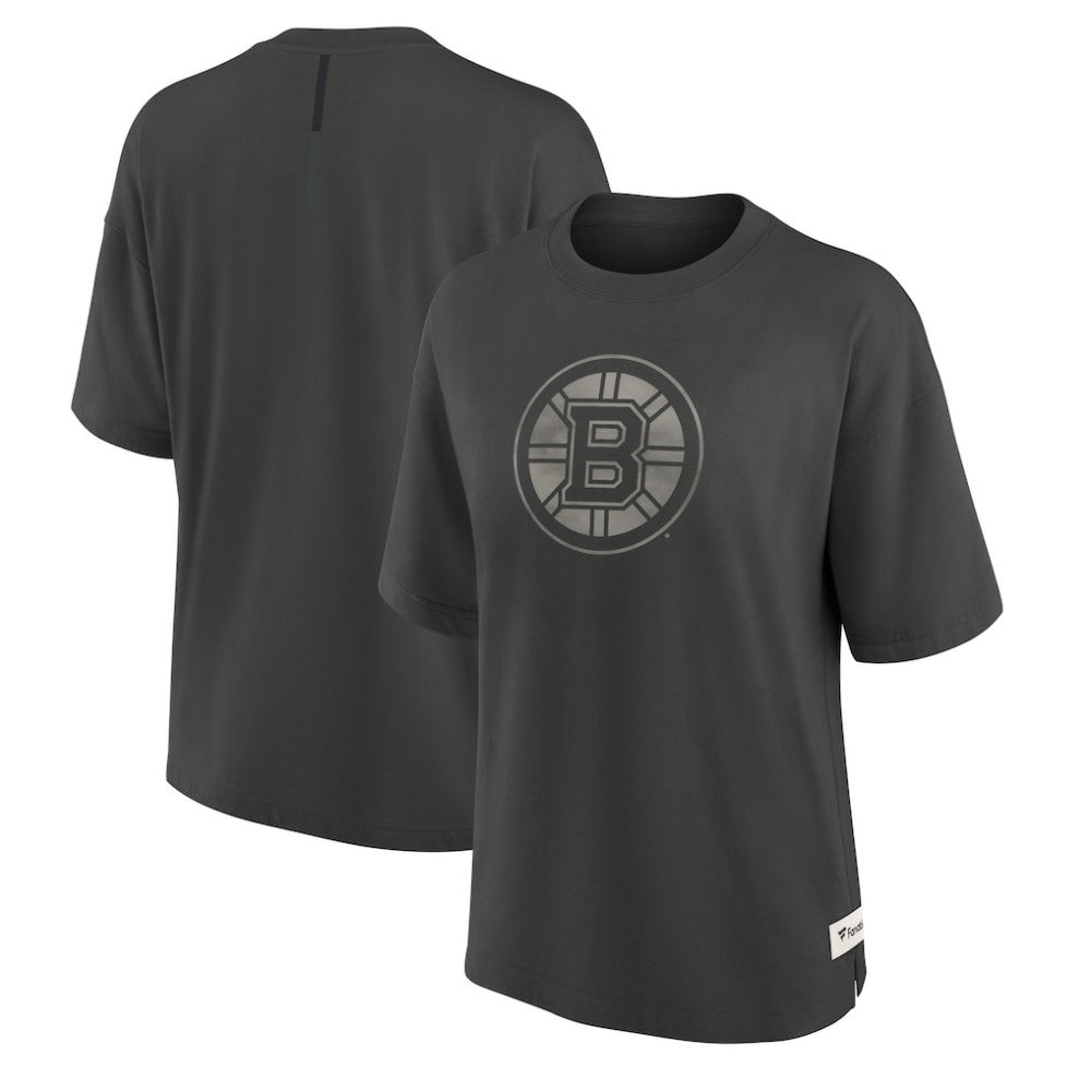Boston Bruins Fanatics Women's Oversized Elements Raw Edge Future Ground T-Shirt - Charcoal - NHL