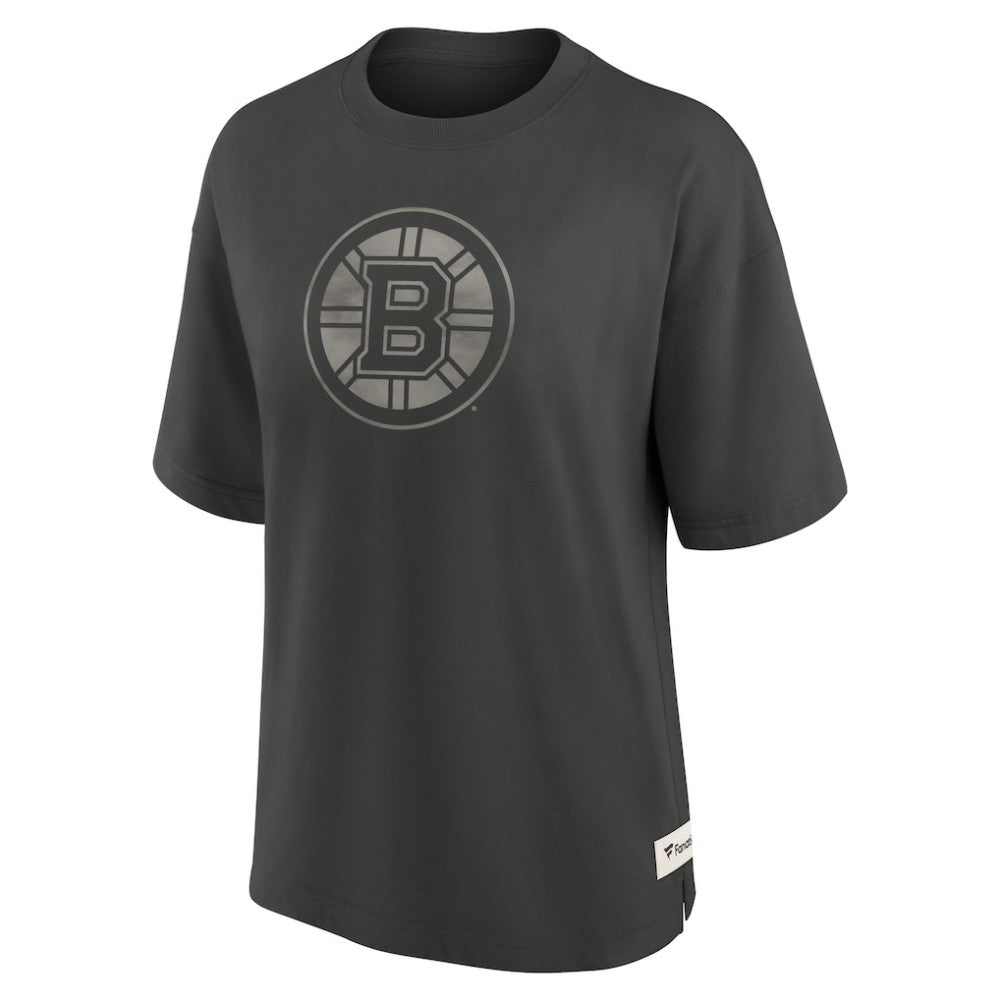 Boston Bruins Fanatics Women's Oversized Elements Raw Edge Future Ground T-Shirt - Charcoal - NHL