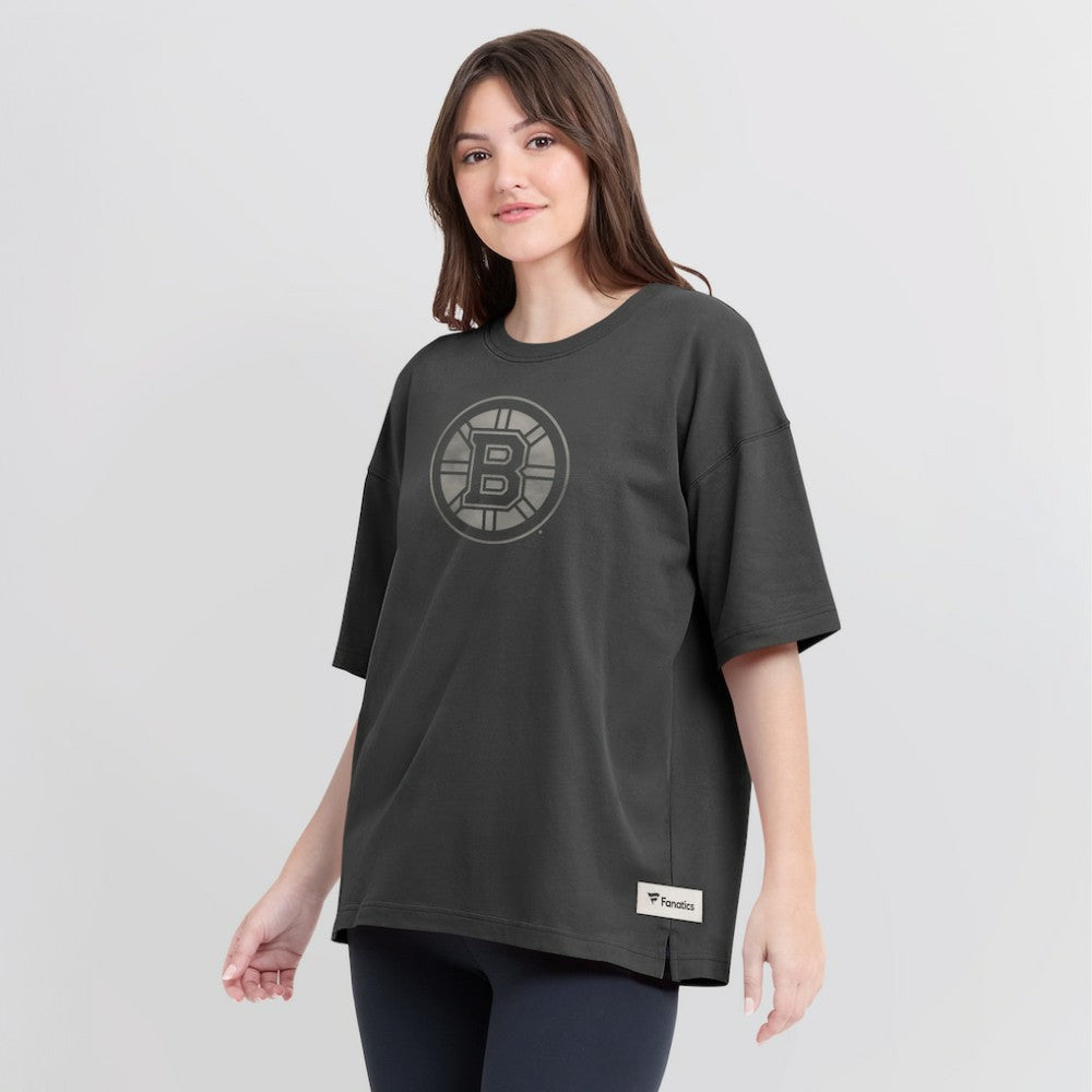 Boston Bruins Fanatics Women's Oversized Elements Raw Edge Future Ground T-Shirt - Charcoal - NHL