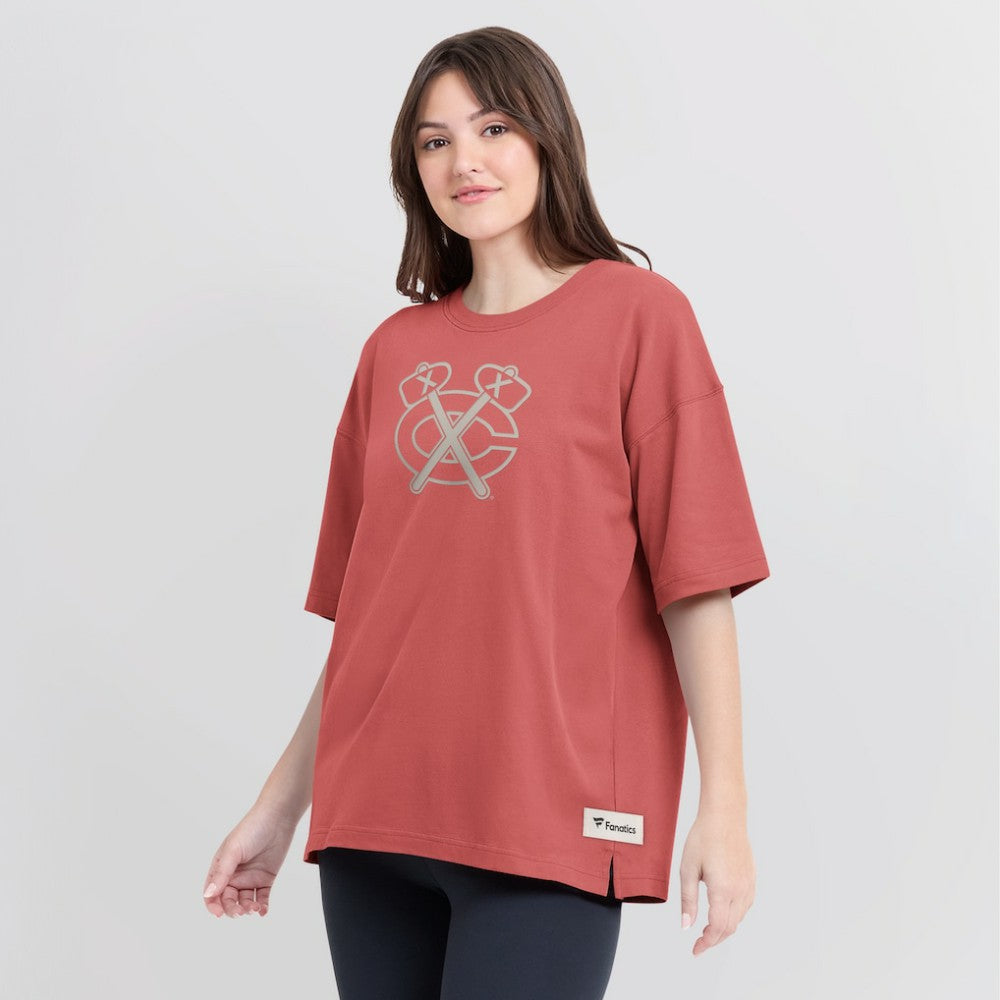 Chicago Blackhawks Fanatics Women's Oversized Elements Raw Edge Future Ground T-Shirt - Red - NHL