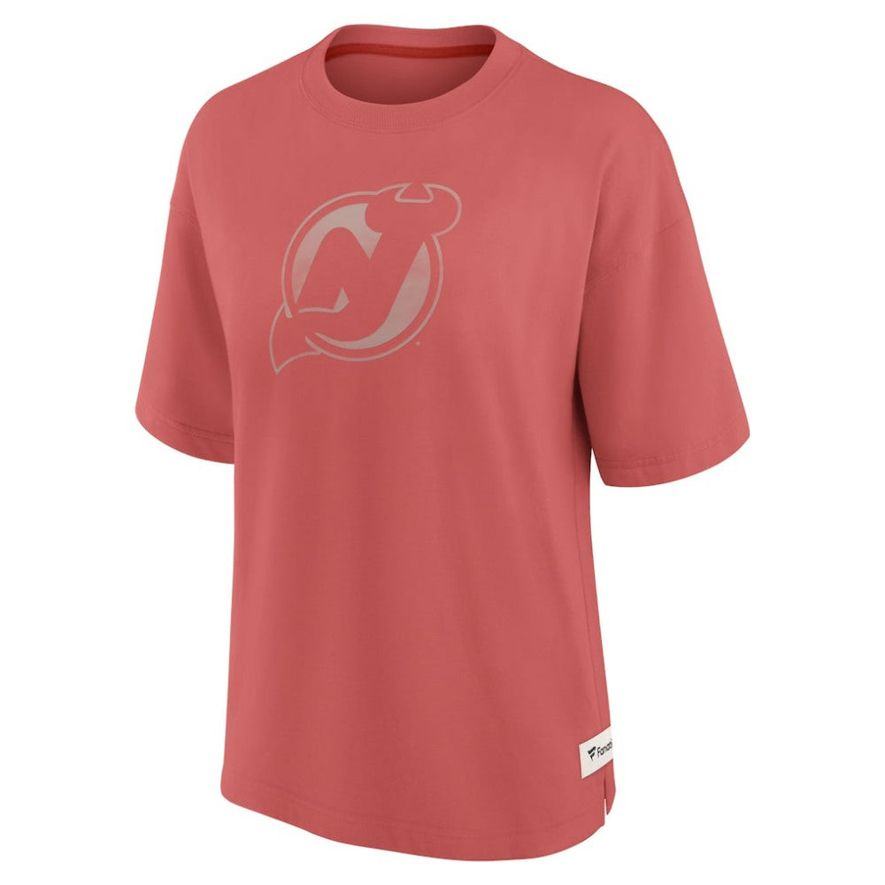 New Jersey Devils Fanatics Women's Oversized Elements Raw Edge Future Ground T-Shirt - Red - NHL
