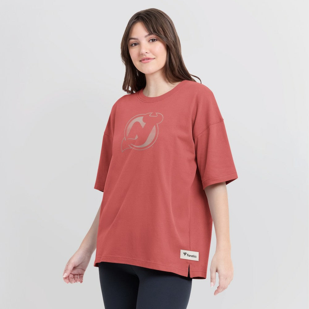 New Jersey Devils Fanatics Women's Oversized Elements Raw Edge Future Ground T-Shirt - Red - NHL