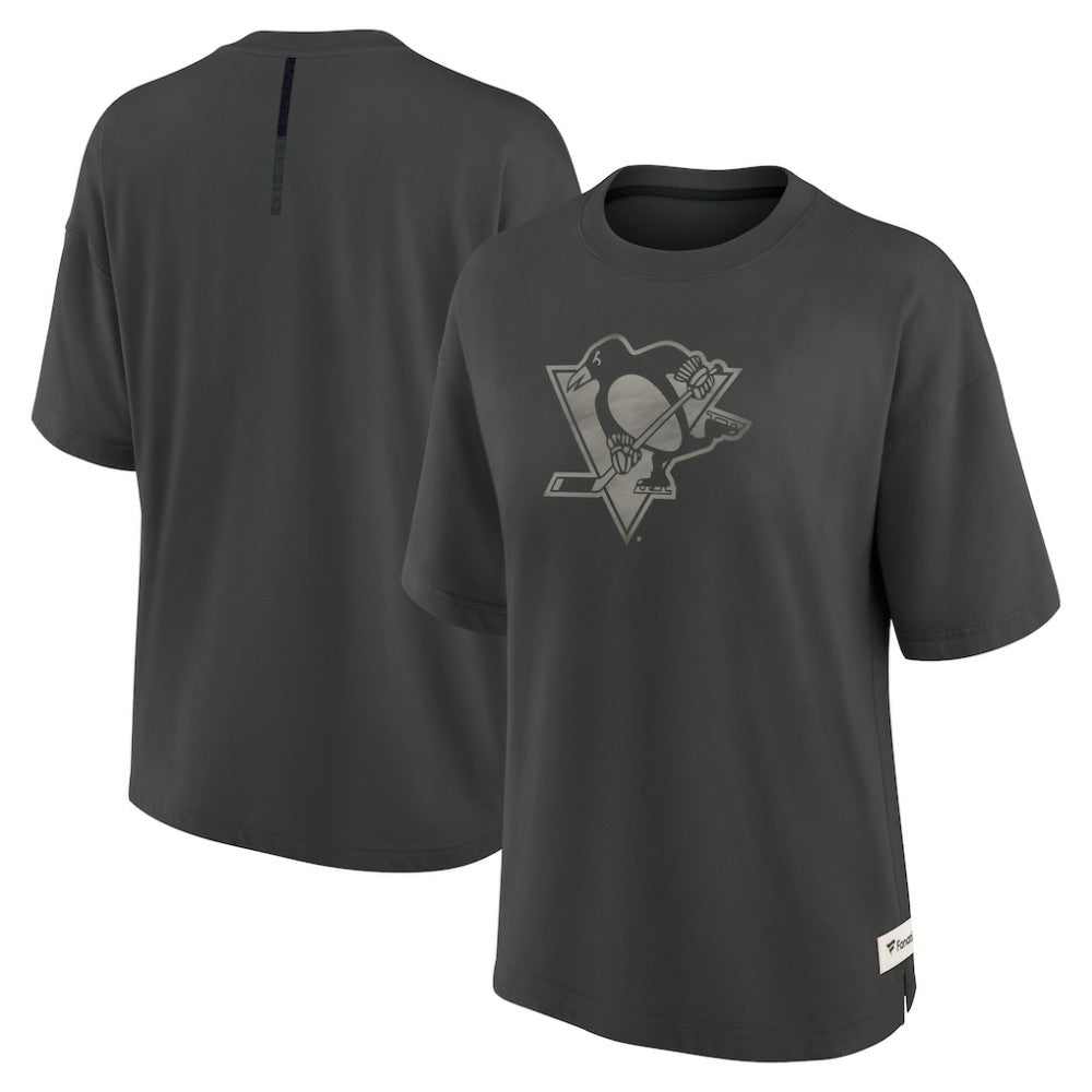 Pittsburgh Penguins Fanatics Women's Oversized Elements Raw Edge Future Ground T-Shirt - Charcoal - NHL