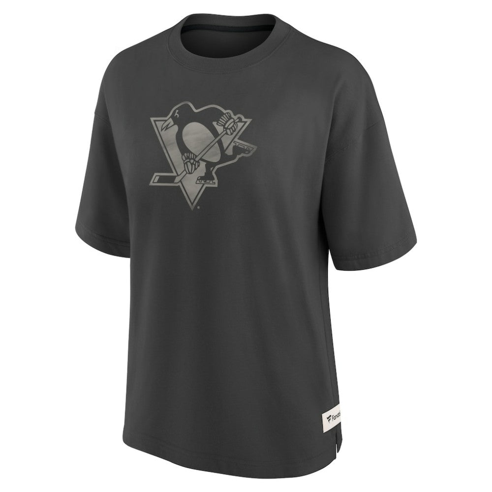 Pittsburgh Penguins Fanatics Women's Oversized Elements Raw Edge Future Ground T-Shirt - Charcoal - NHL