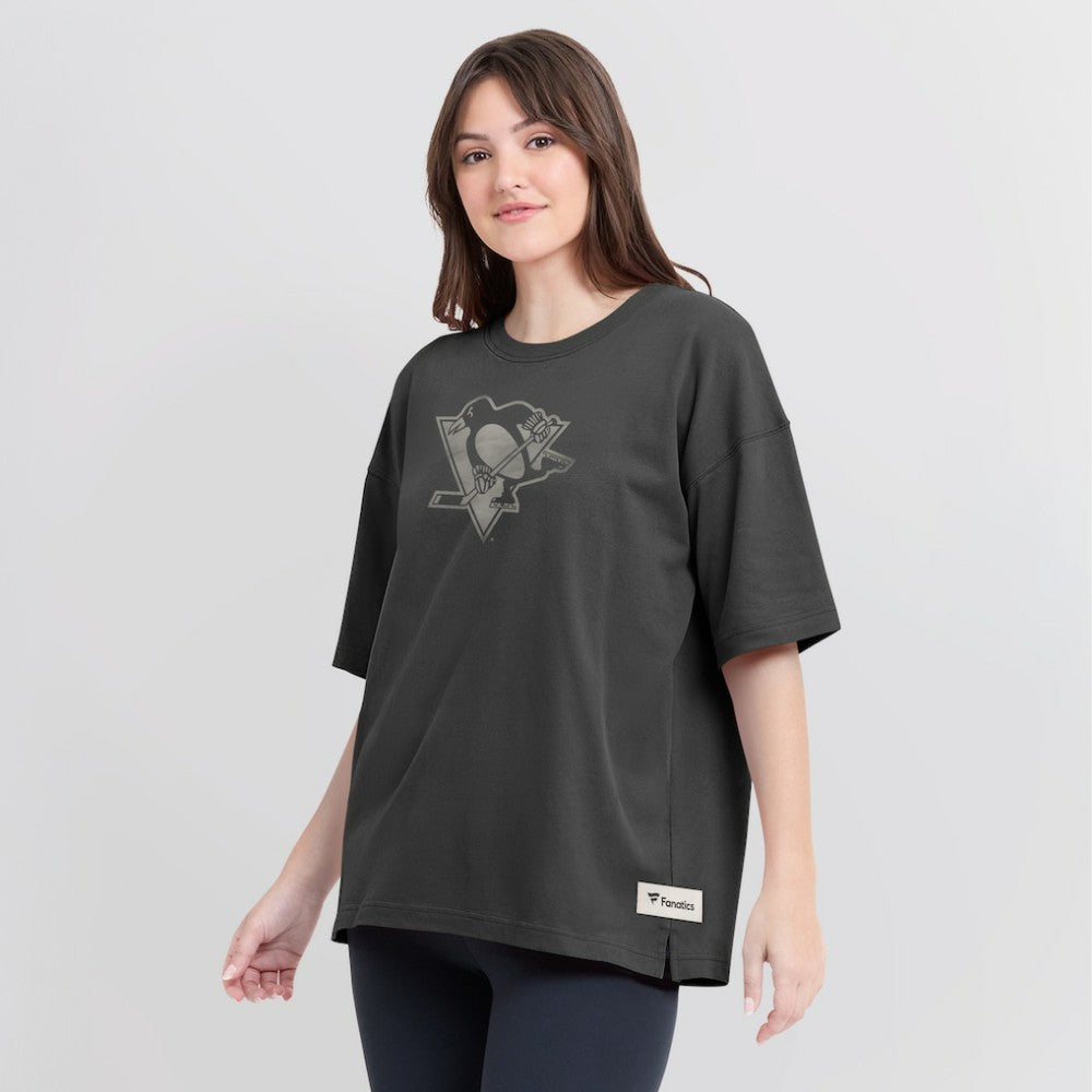 Pittsburgh Penguins Fanatics Women's Oversized Elements Raw Edge Future Ground T-Shirt - Charcoal - NHL
