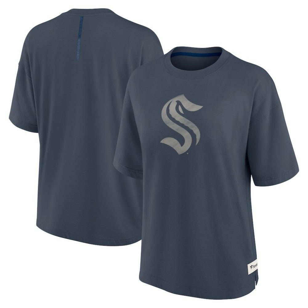 Seattle Kraken Fanatics Women's Oversized Elements Raw Edge Future Ground T-Shirt - Blue - NHL