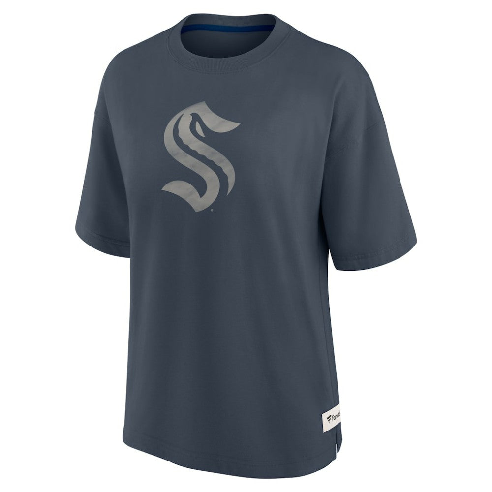 Seattle Kraken Fanatics Women's Oversized Elements Raw Edge Future Ground T-Shirt - Blue - NHL
